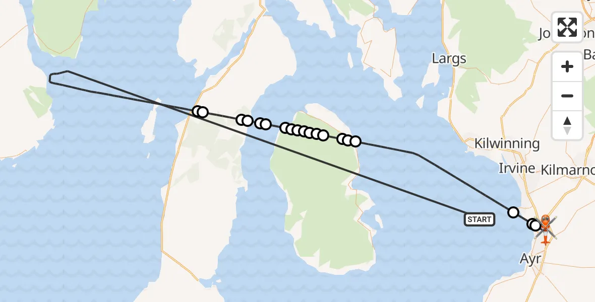 Flight route Coastguard Helicopter Inner Seas - Glasgow Prestwick Airport, 21 May 2026, 14:51