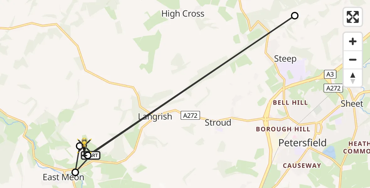 Flight route Police Helicopter East Meon - Langrish, 21 May 2026, 14:53