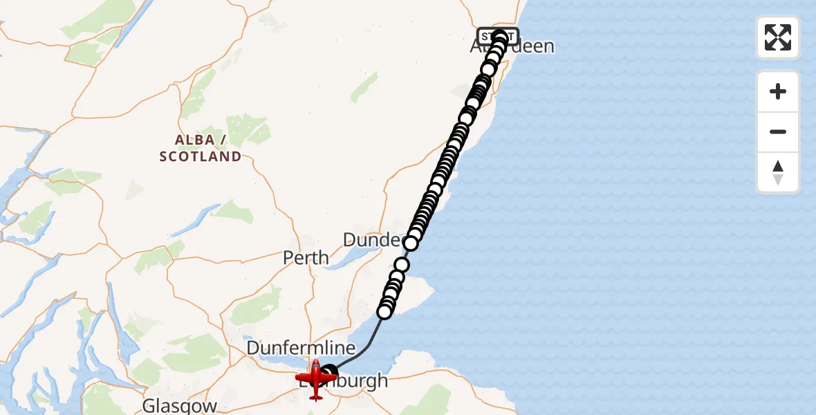 Flight route Air Ambulance Aircraft Bankhead - Edinburgh Airport, 21 May 2026, 14:55