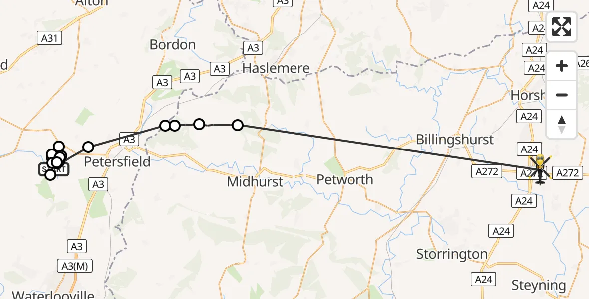 Flight route Police Helicopter East Meon - Horsham, 21 May 2026, 14:56