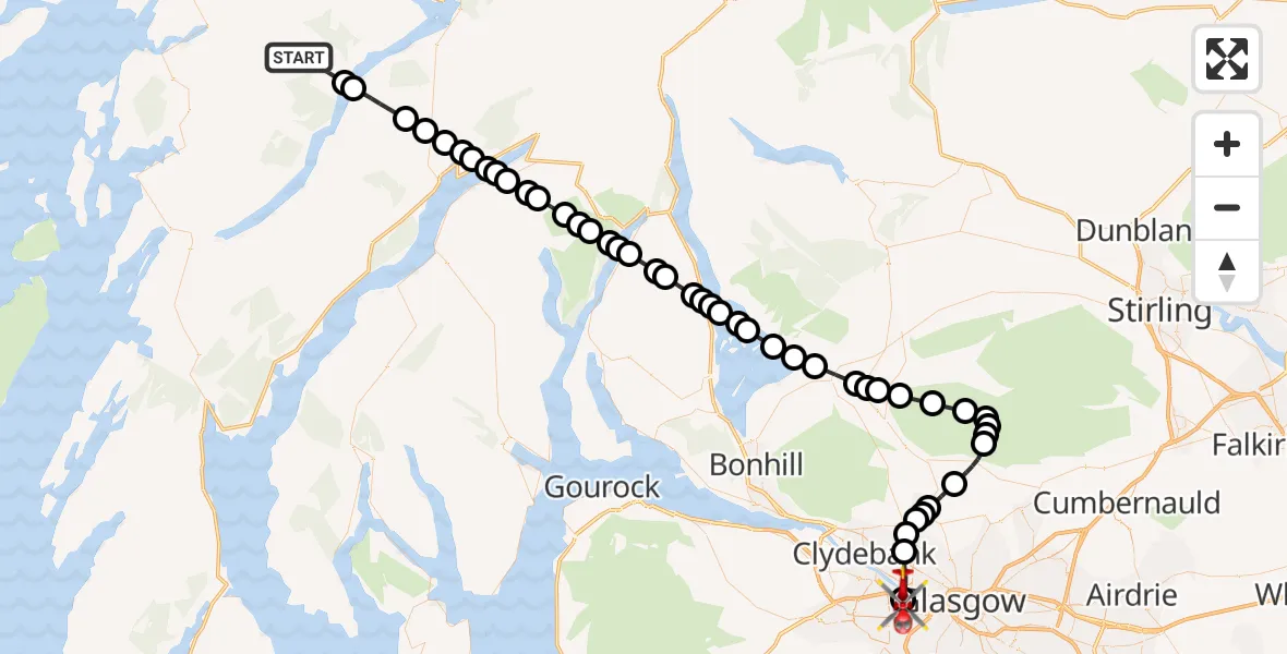 Flight route Air Ambulance Helicopter Argyll and Bute - Queen Elizabeth Hospital, 21 May 2026, 15:03