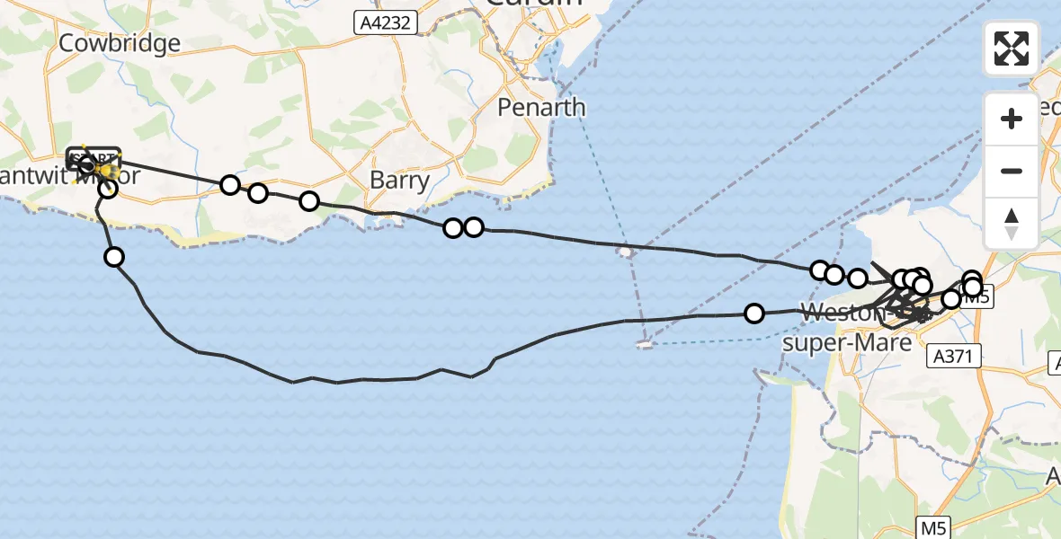 Flight route Police Helicopter Llanmaes - Boverton, 21 May 2026, 15:12