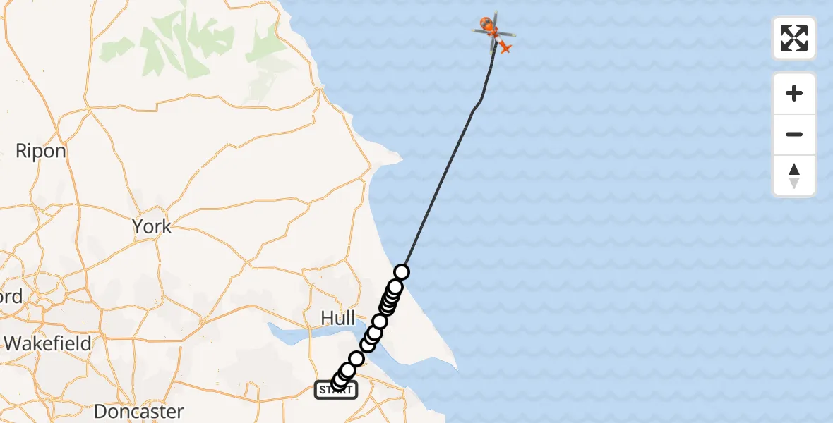 Flight route Coastguard Helicopter Humberside Airport - North Sea, 21 May 2026, 15:13