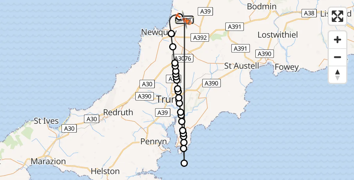 Flight route Coastguard Helicopter Cornwall Airport Newquay - Cornwall Airport Newquay, 21 May 2026, 15:14