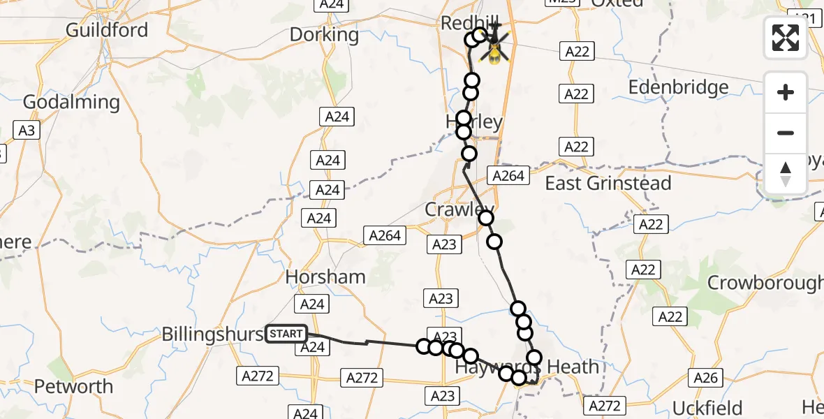 Flight route Police Helicopter Horsham - South Nutfield, 21 May 2026, 15:21