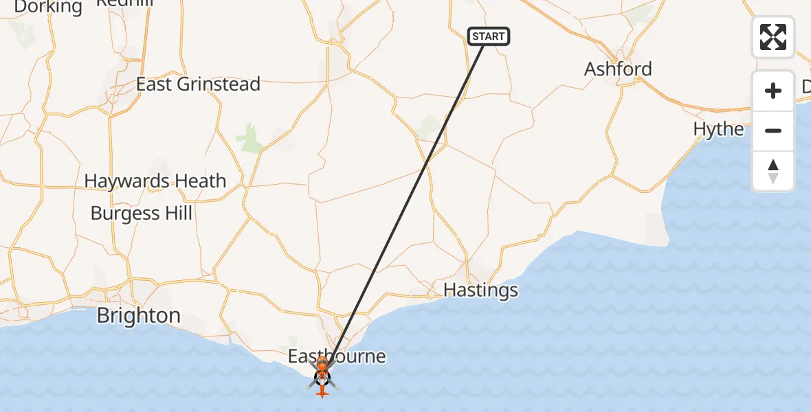 Flight route Coastguard Helicopter Maidstone - Eastbourne, 21 May 2026, 15:23