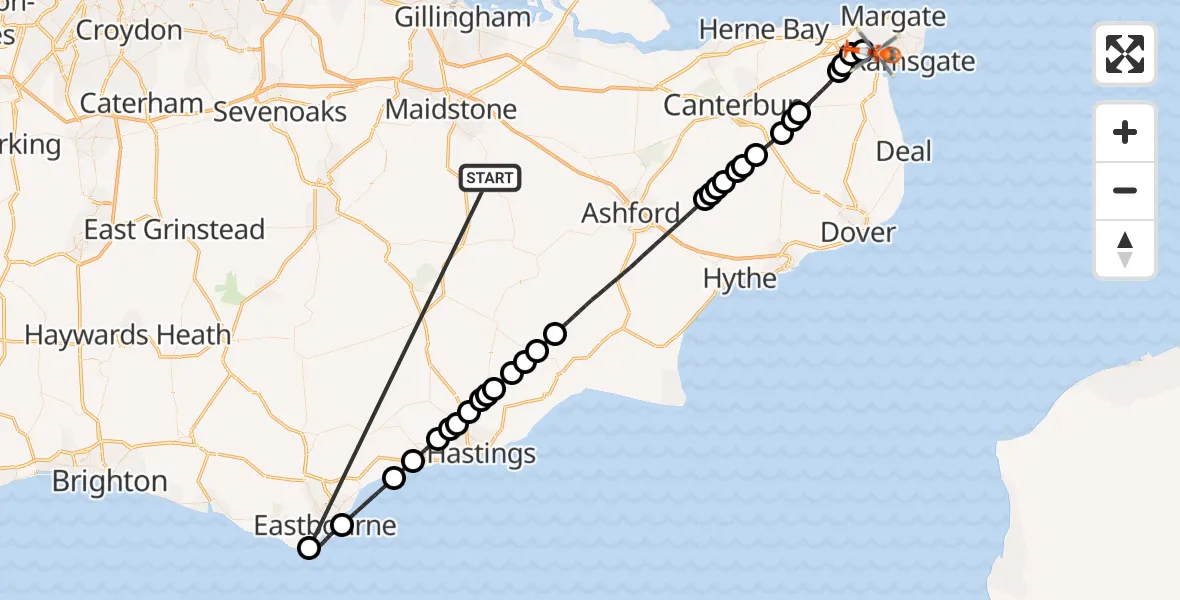 Flight route Coastguard Helicopter Maidstone - Manston Airport, 21 May 2026, 15:28