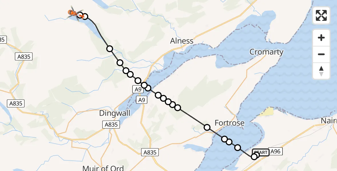 Flight route Coastguard Helicopter Inverness Airport - Highland, 21 May 2026, 15:29