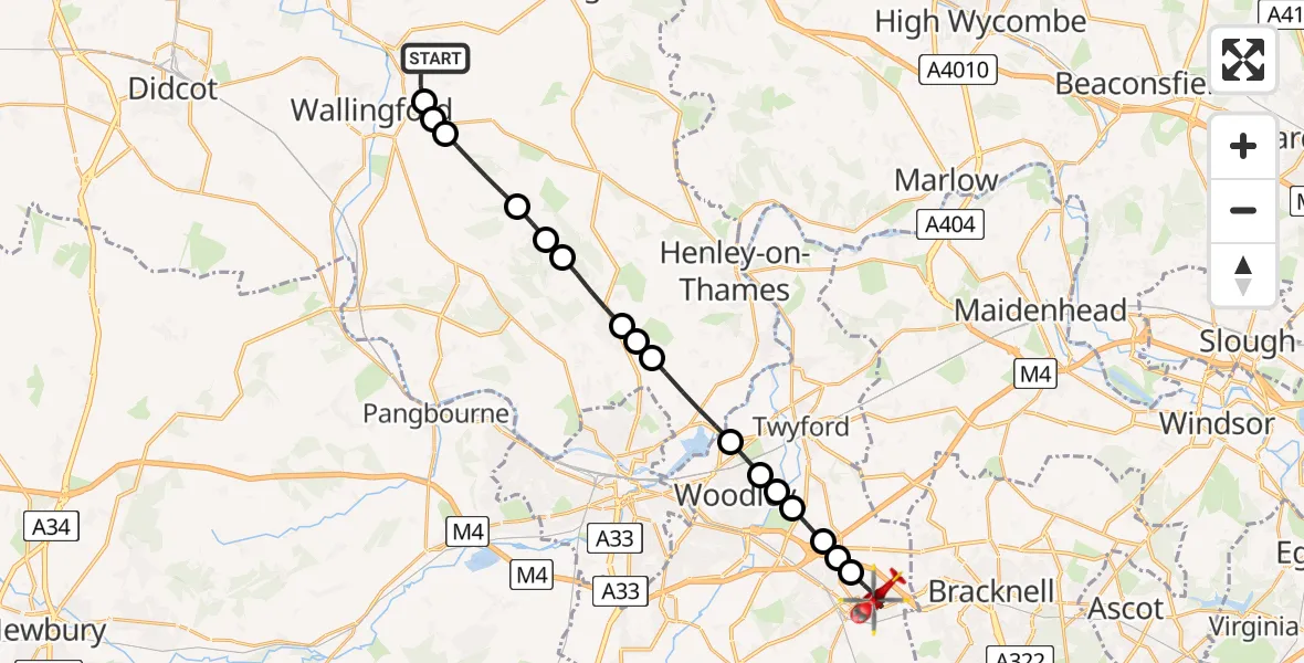 Flight route Air Ambulance Helicopter RAF Benson - Wokingham, 21 May 2026, 15:31