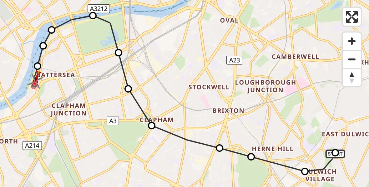 Flight route Air Ambulance Helicopter Dulwich Village - London Heliport, 21 May 2026, 15:34