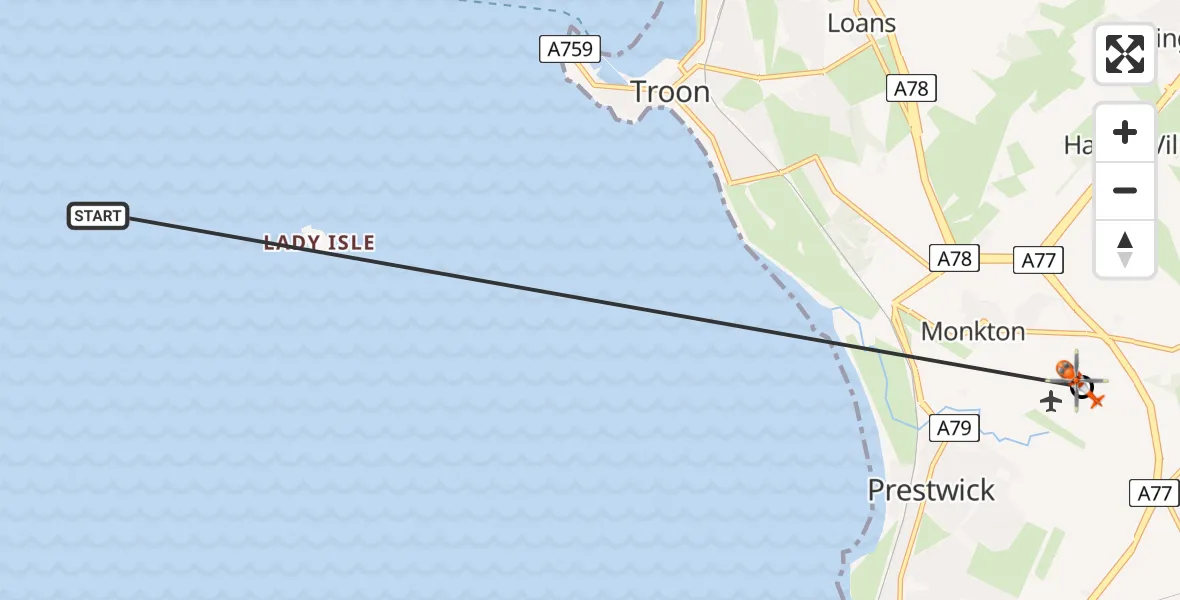 Flight route Coastguard Helicopter Inner Seas - Glasgow Prestwick Airport, 21 May 2026, 15:38