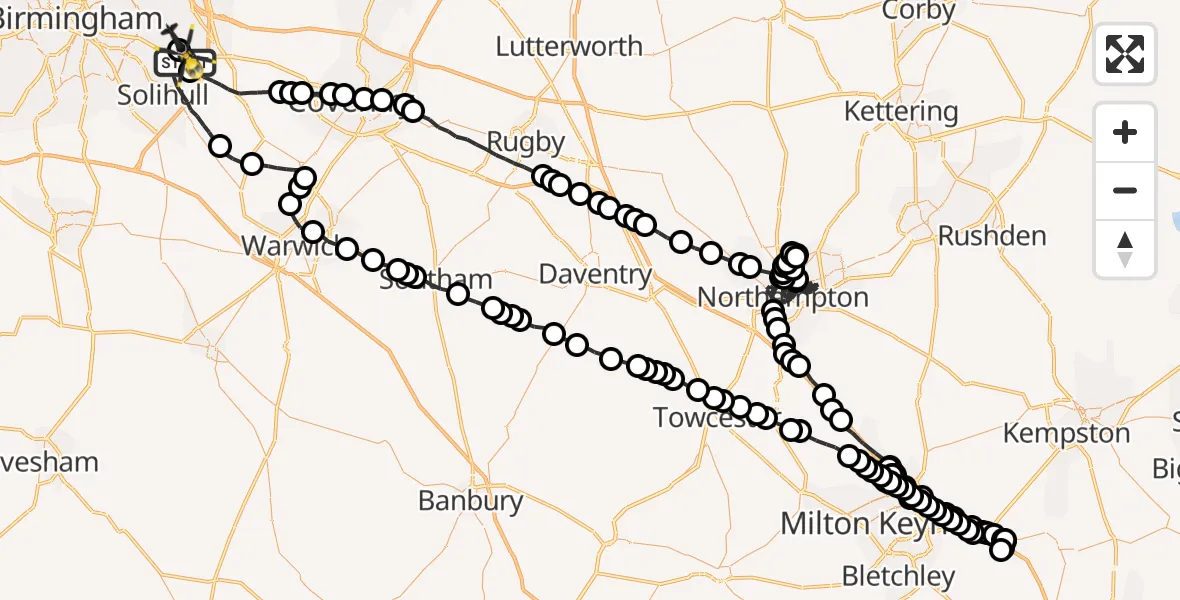 Flight route Police Helicopter Birmingham Airport - Birmingham Airport, 21 May 2026, 15:39