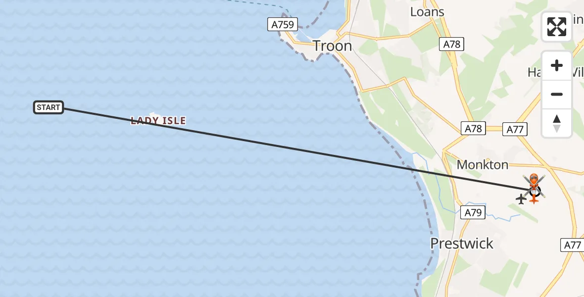 Flight route Coastguard Helicopter Inner Seas - Glasgow Prestwick Airport, 21 May 2026, 15:45