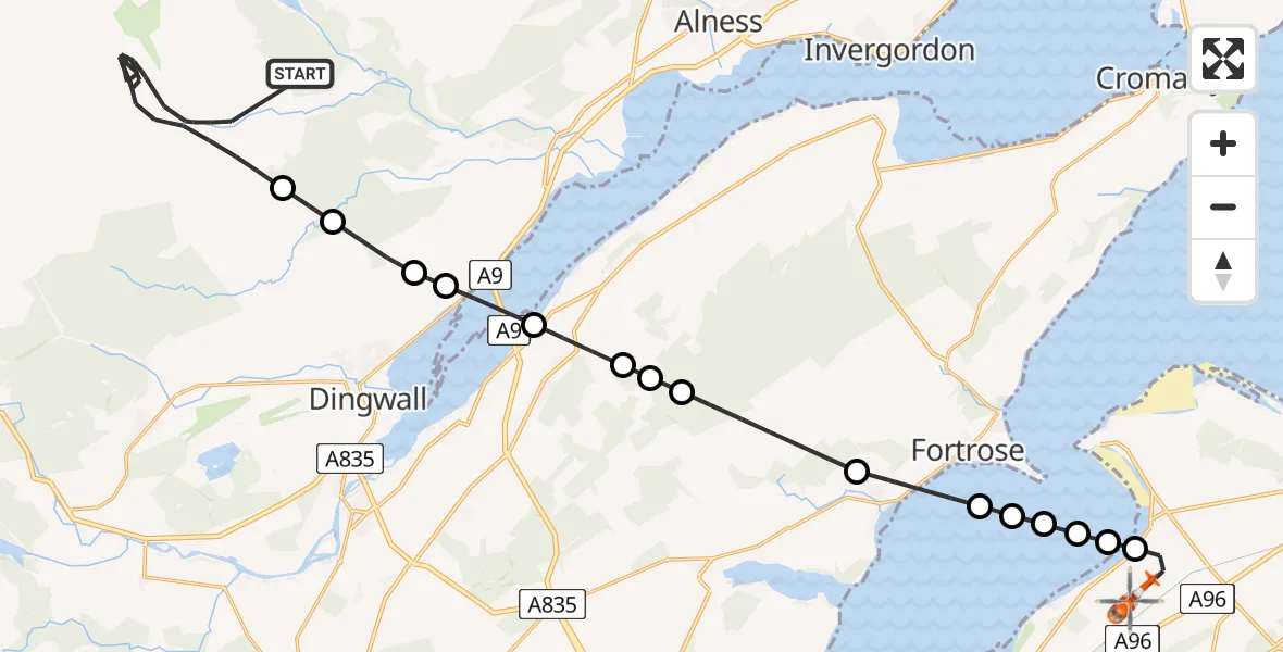 Flight route Coastguard Helicopter Highland - Inverness Airport, 21 May 2026, 15:56
