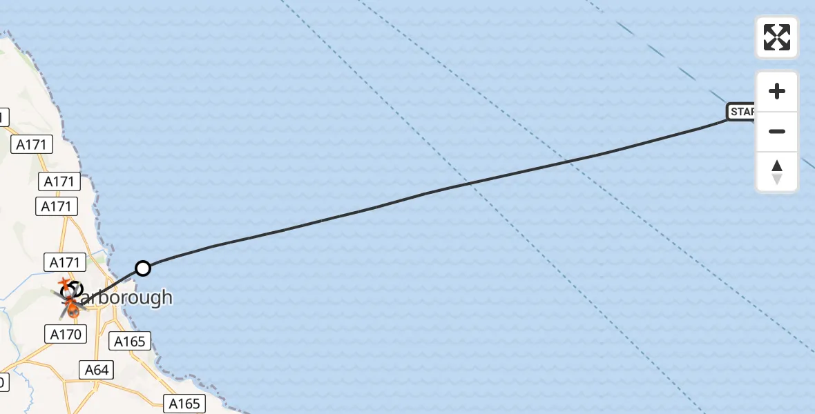 Flight route Coastguard Helicopter North Sea - Scarborough, 21 May 2026, 15:59