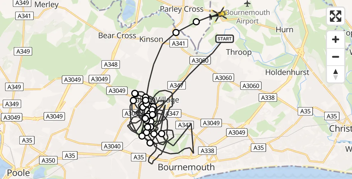 Flight route Police Helicopter Bournemouth - Bournemouth Airport, 21 May 2026, 16:07