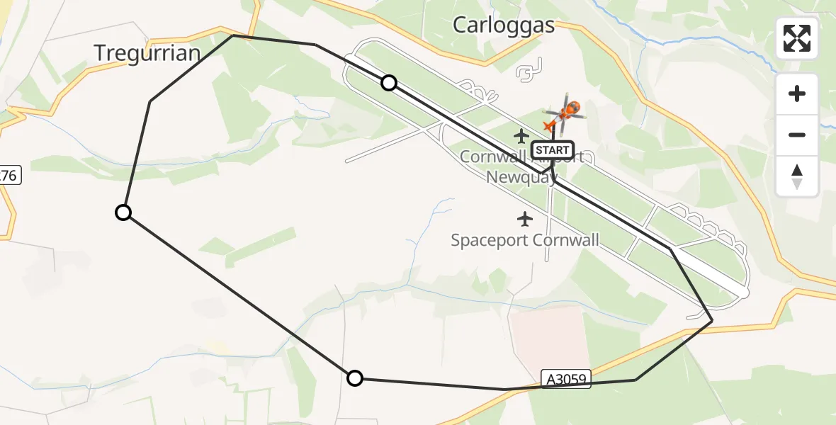Flight route Coastguard Helicopter Cornwall Airport Newquay - Cornwall Airport Newquay, 21 May 2026, 16:08