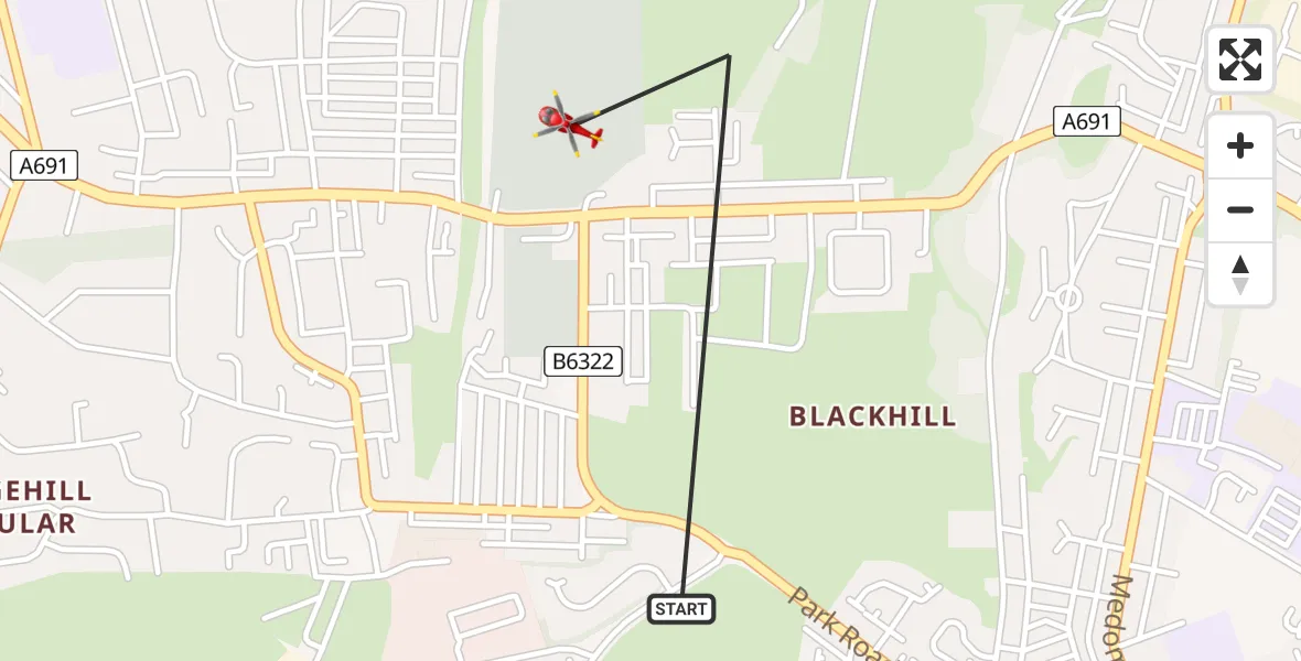 Flight route Air Ambulance Helicopter Consett - Consett, 21 May 2026, 16:37