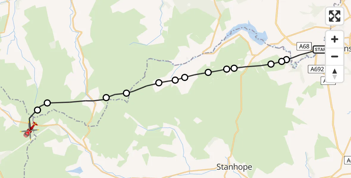 Flight route Air Ambulance Helicopter Mosswood - Alston Moor, 21 May 2026, 16:50