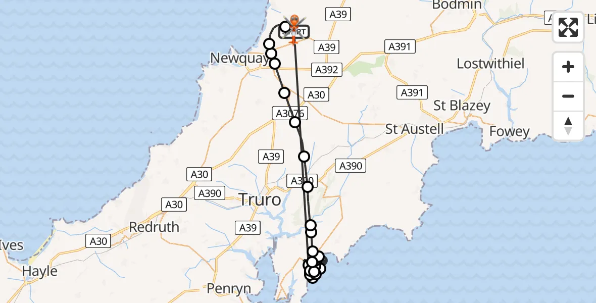 Flight route Coastguard Helicopter Cornwall Airport Newquay - Cornwall Airport Newquay, 21 May 2026, 17:09