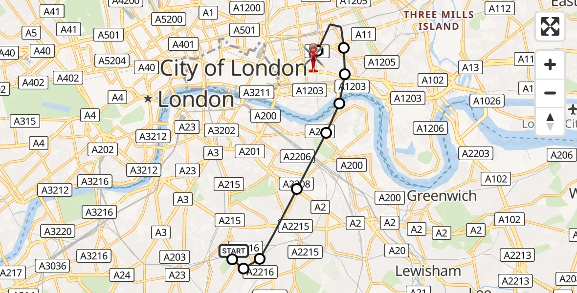 Flight route Air Ambulance Helicopter Kings College London Hospital - Royal London Hospital, 21 May 2026, 18:01