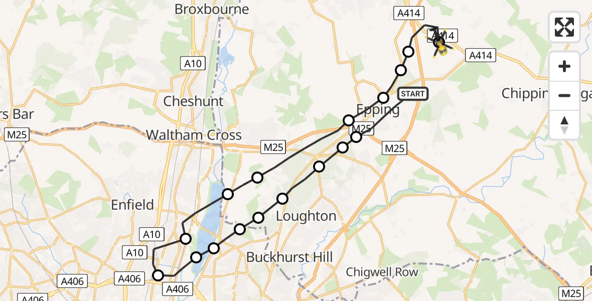 Flight route Police Helicopter Epping - North Weald Bassett, 21 May 2026, 18:02