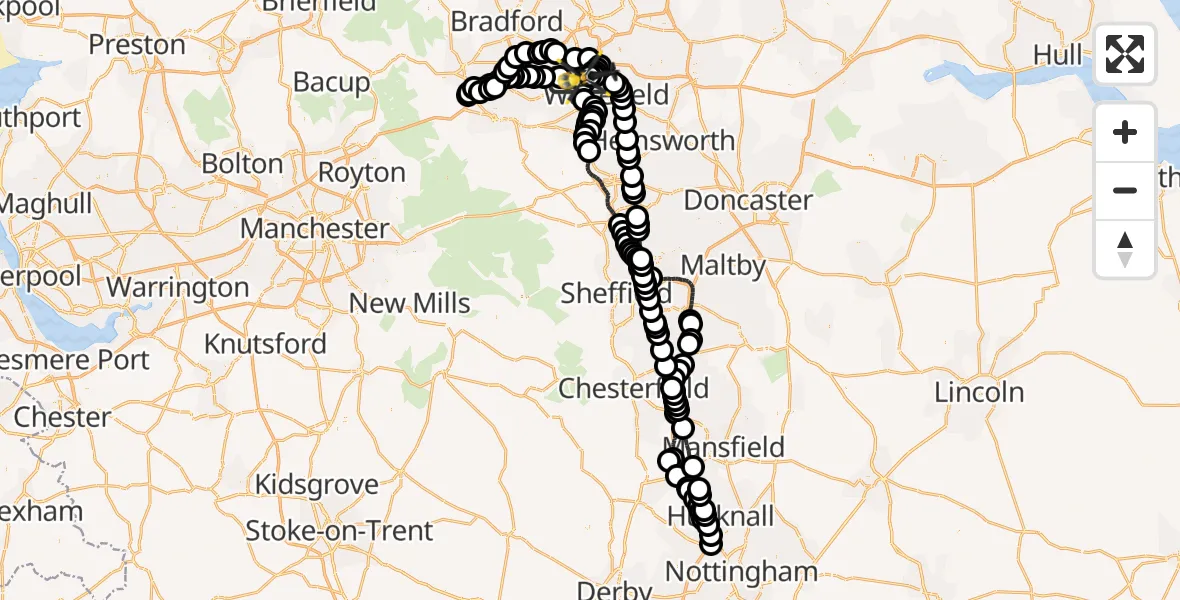 Flight route Police Helicopter Woodkirk - Brandy Carr, 21 May 2026, 18:14