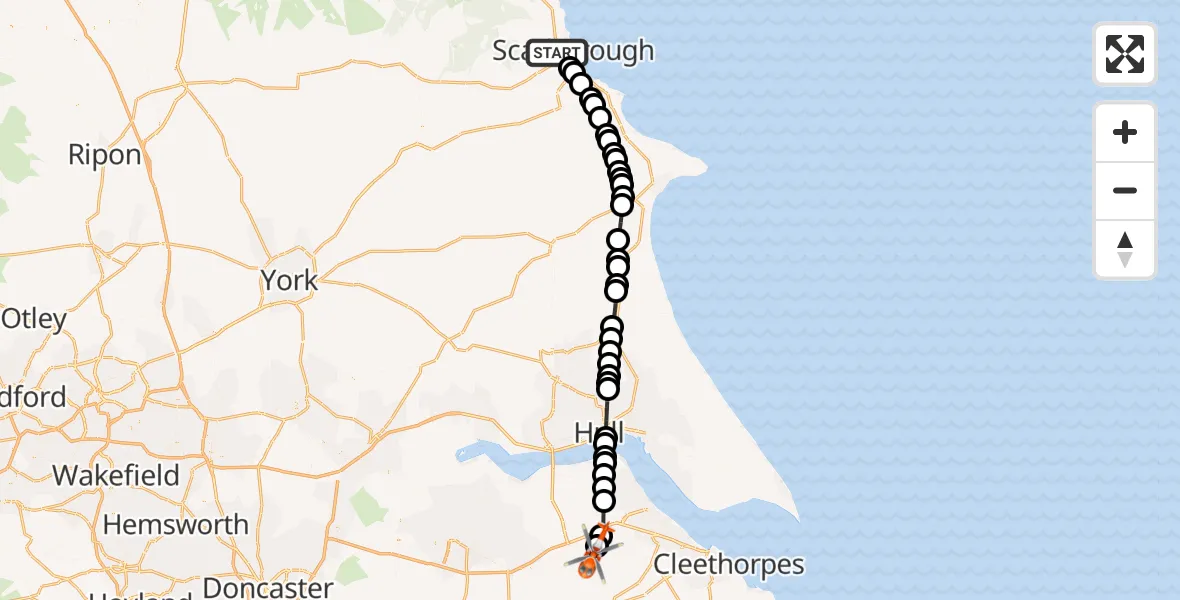 Flight route Coastguard Helicopter Scarborough - Humberside Airport, 21 May 2026, 18:39