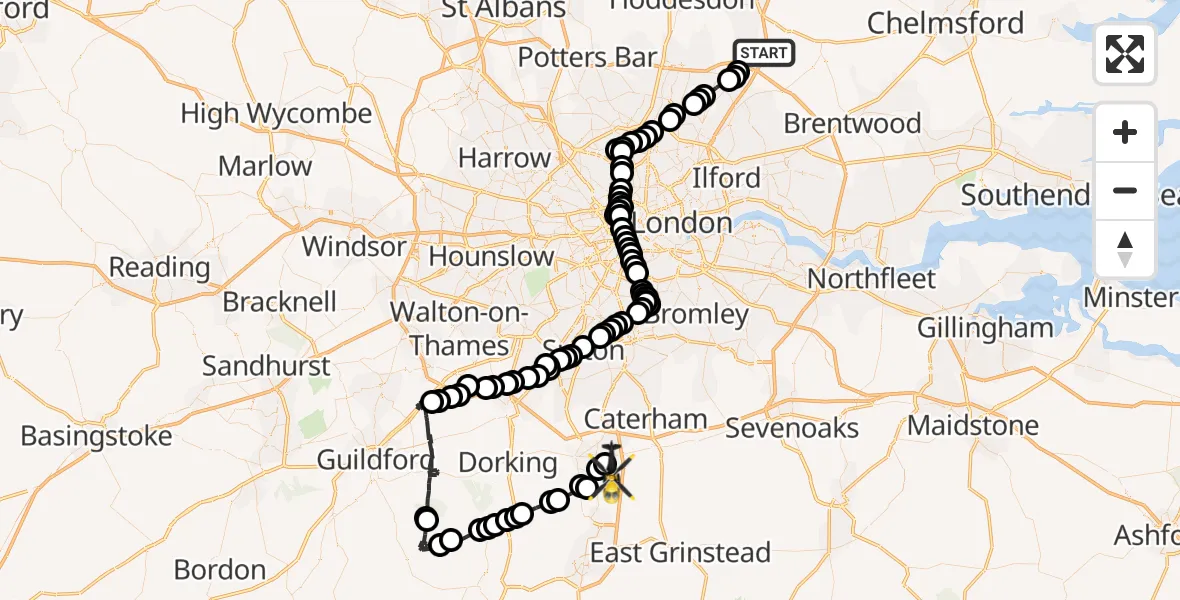 Flight route Police Helicopter Epping - Tandridge, 21 May 2026, 18:46