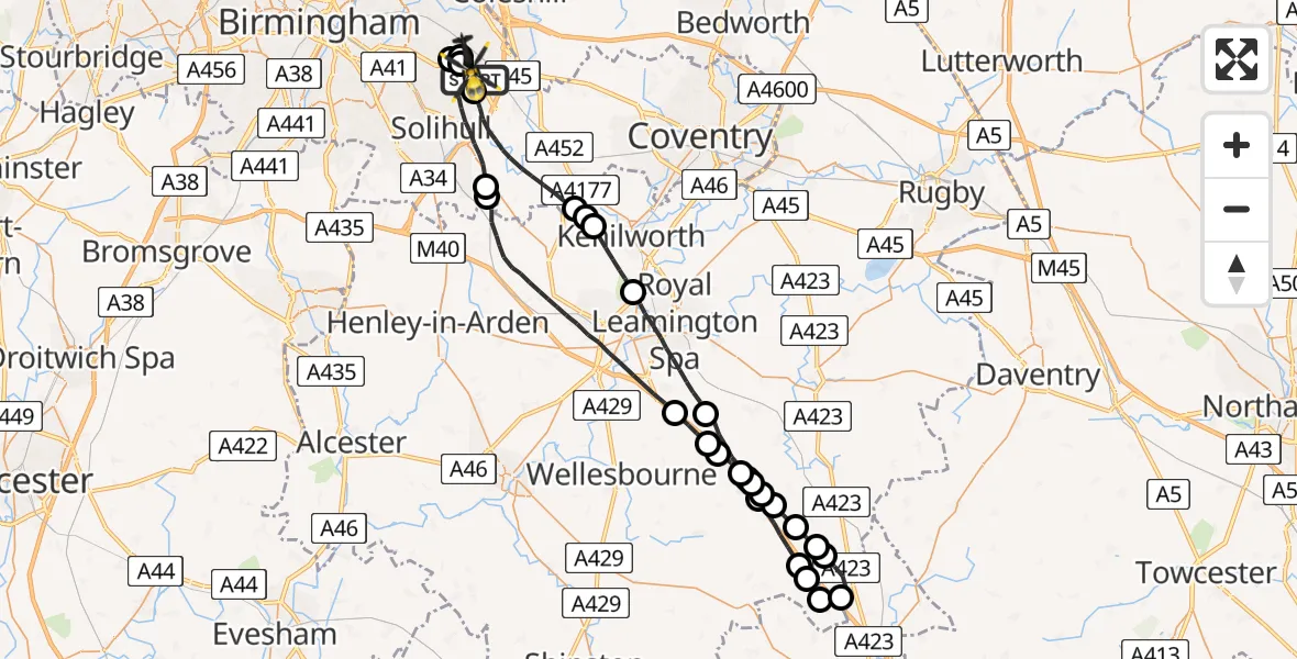 Flight route Police Helicopter Birmingham Airport - Birmingham Airport, 21 May 2026, 19:05