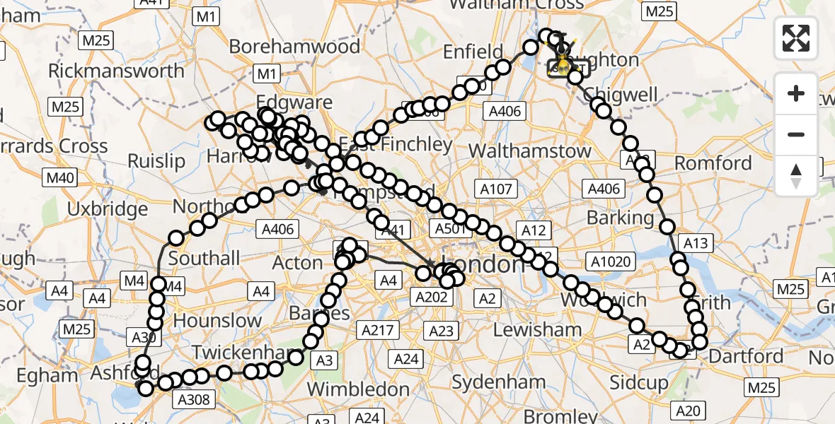 Flight route Police Helicopter Sewardstonebury - Sewardstonebury, 21 May 2026, 19:06
