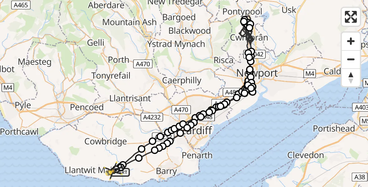 Flight route Police Helicopter St Athan - MOD St Athan, 21 May 2026, 19:52