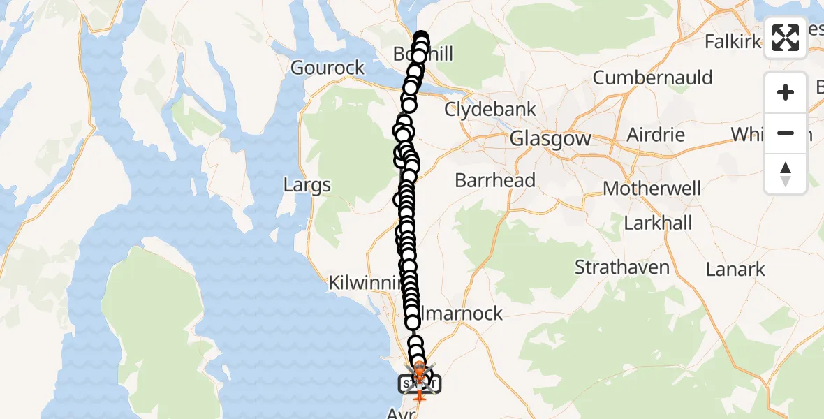 Flight route Coastguard Helicopter Glasgow Prestwick Airport - Glasgow Prestwick Airport, 21 May 2026, 19:56