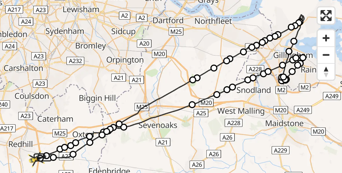 Flight route Police Helicopter South Nutfield - South Nutfield, 21 May 2026, 20:25