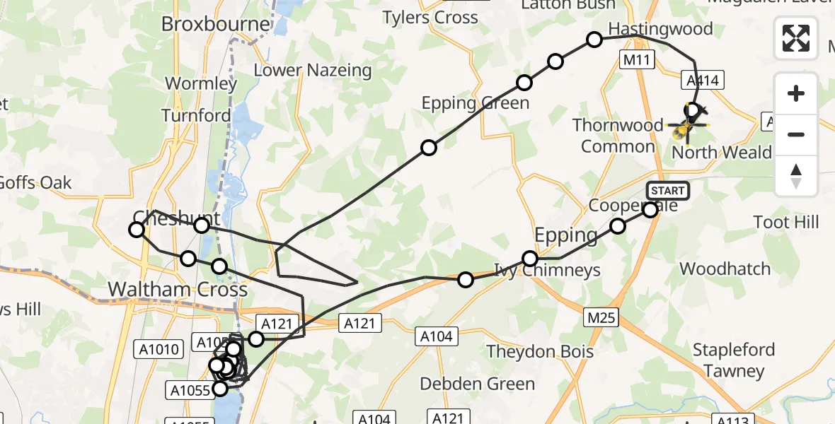 Flight route Police Helicopter North Weald Airfield - North Weald Airfield, 21 May 2026, 20:46