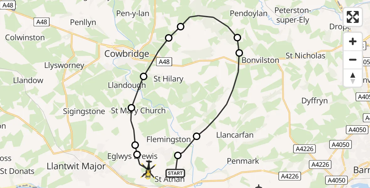 Flight route Police Helicopter St Athan - MOD St Athan, 21 May 2026, 21:16