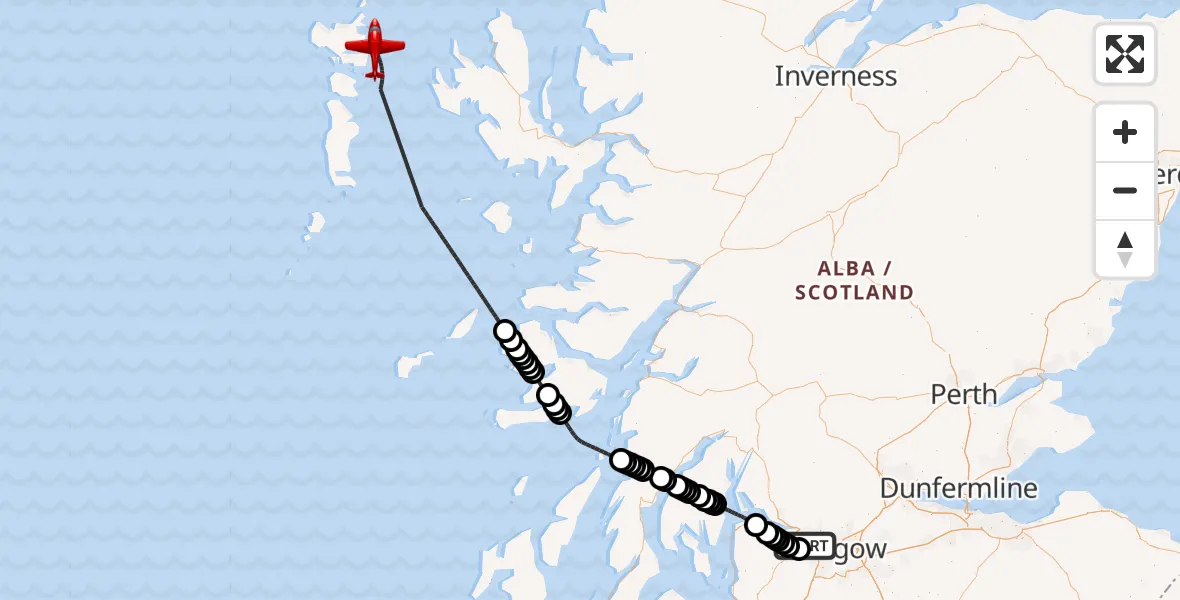 Flight route Air Ambulance Aircraft Glasgow Airport - Inner Seas, 21 May 2026, 21:25