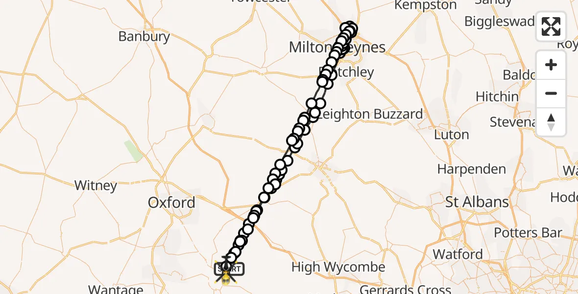 Flight route Police Helicopter Ewelme - Benson, 21 May 2026, 22:13