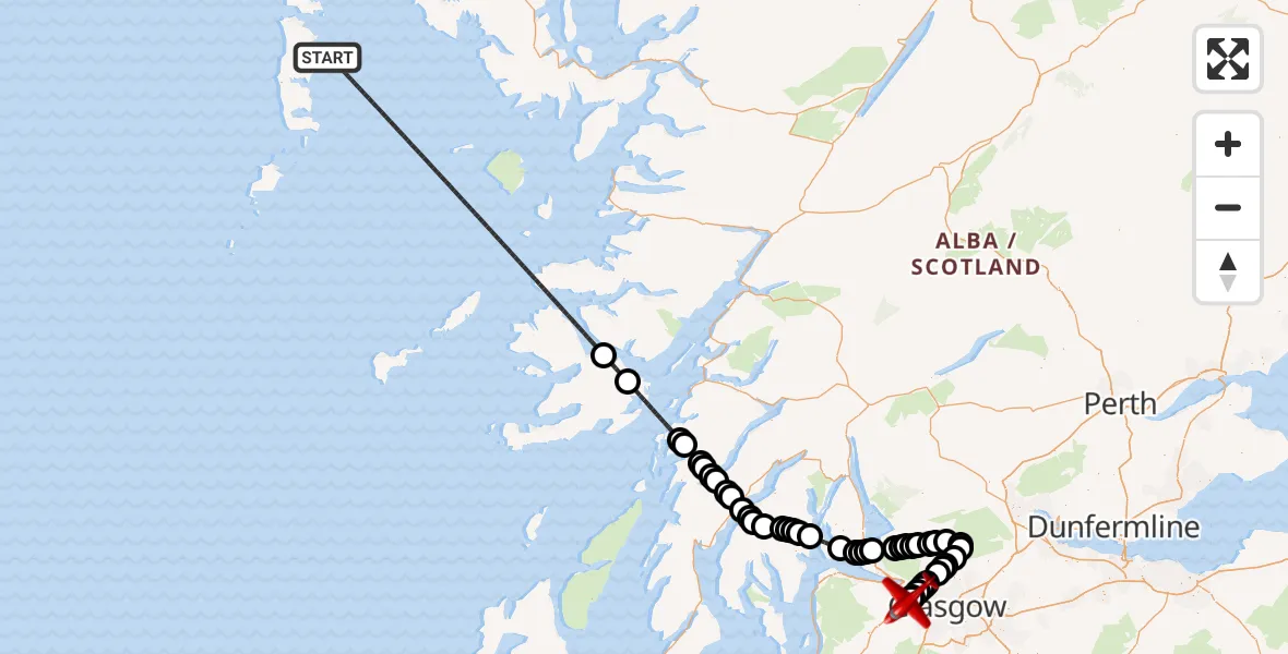 Flight route Air Ambulance Aircraft Inner Seas - Glasgow Airport, 21 May 2026, 22:51
