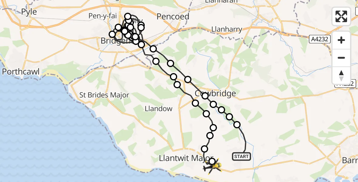 Flight route Police Helicopter Flemingston - MOD St Athan, 22 May 2026, 01:25