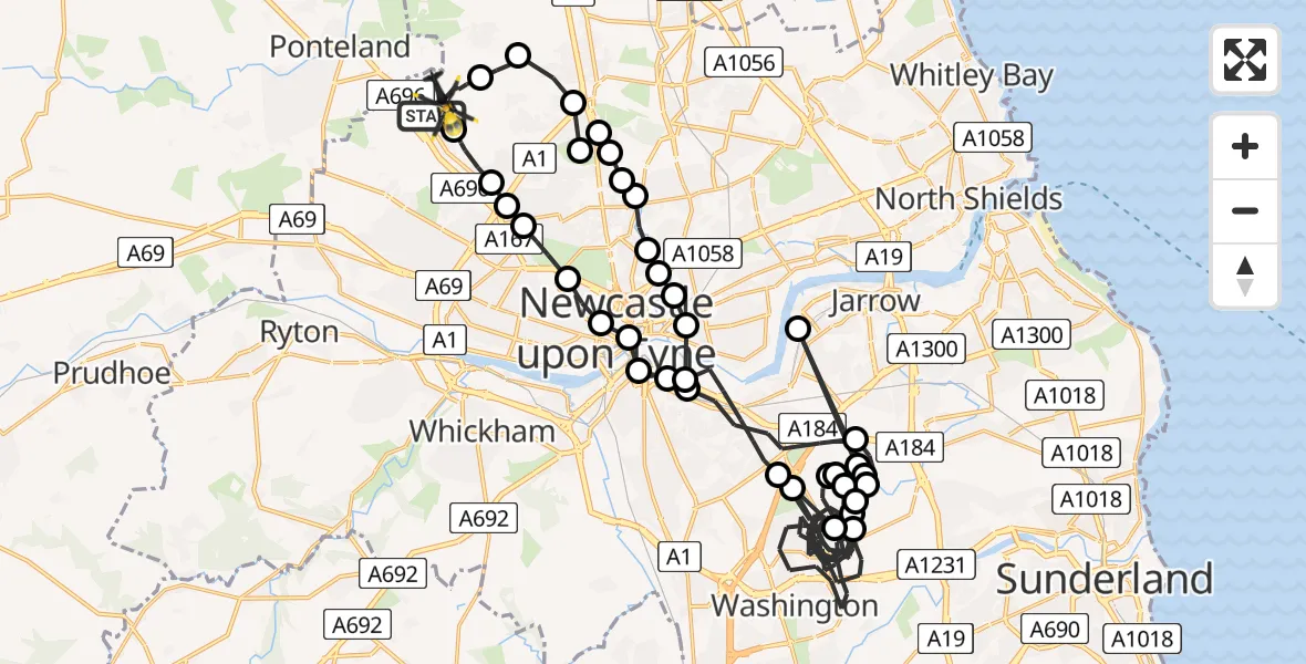 Flight route Police Helicopter Newcastle International Airport - Newcastle International Airport, 22 May 2026, 01:35