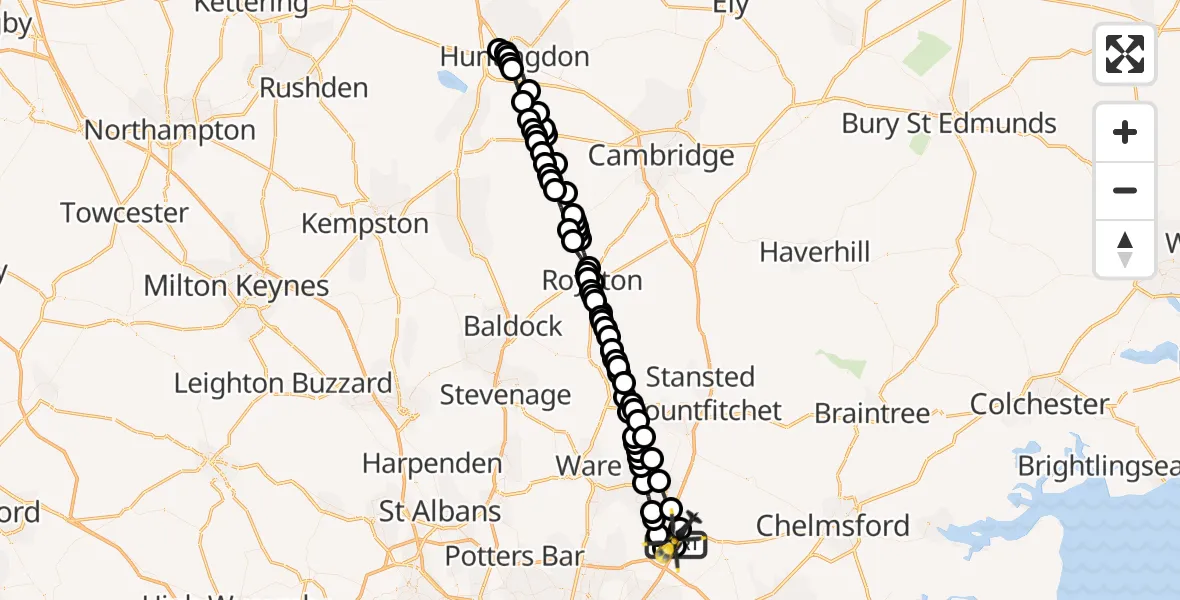 Flight route Police Helicopter North Weald Airfield - North Weald Airfield, 22 May 2026, 01:48