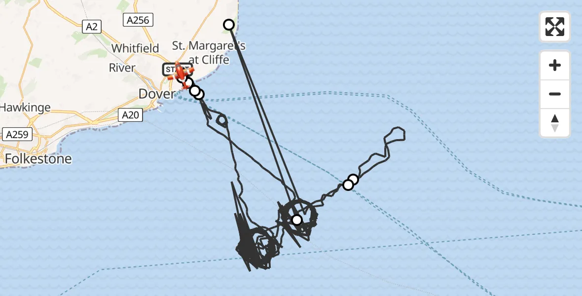 Flight route Coastguard Drone Dover - Swingate Airfield, 22 May 2026, 02:42