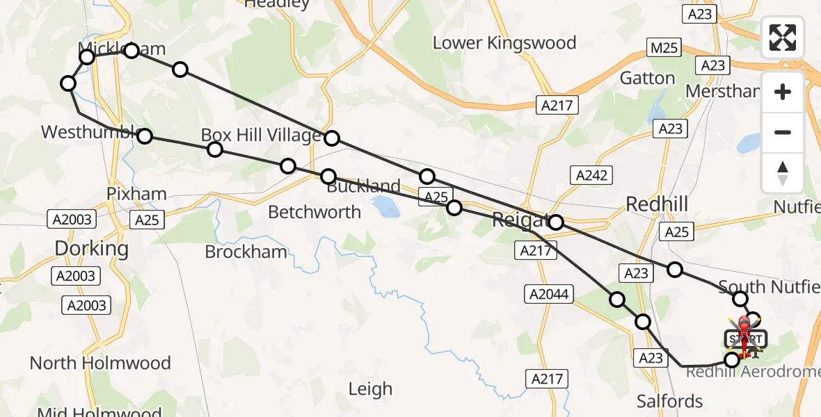 Flight route Air Ambulance Helicopter Redhill Aerodrome - Redhill Aerodrome, 22 May 2026, 02:58