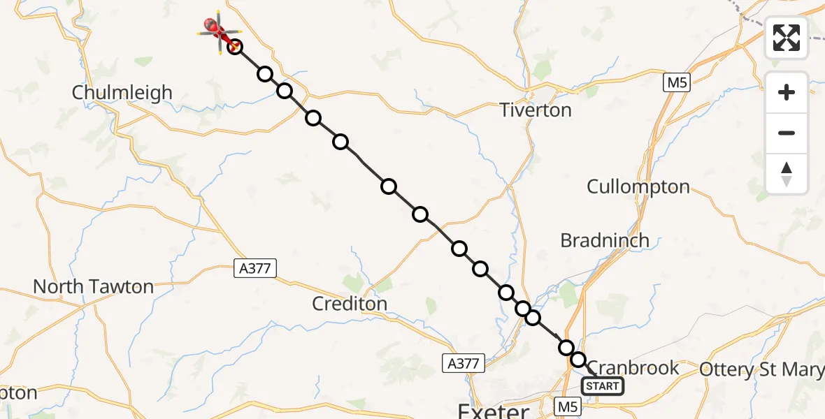Flight route Air Ambulance Helicopter East Devon - North Devon, 22 May 2026, 07:19