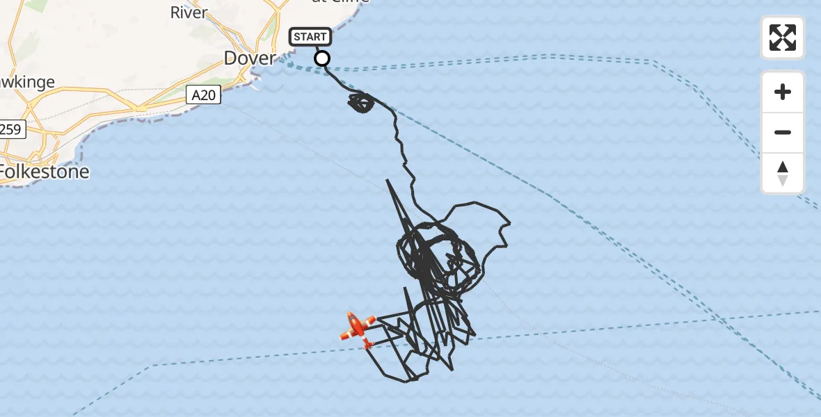 Flight route Coastguard Drone Dover - English Channel, 22 May 2026, 07:22
