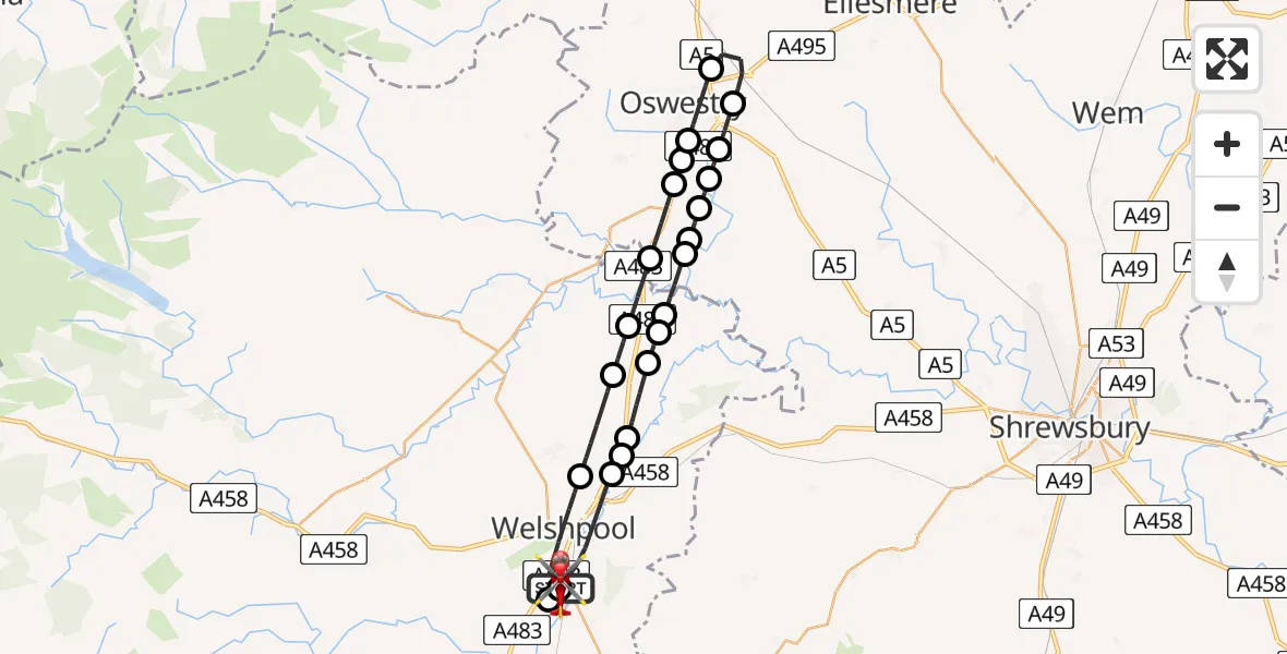 Flight route Air Ambulance Helicopter Welshpool Airport - Welshpool Airport, 22 May 2026, 07:42