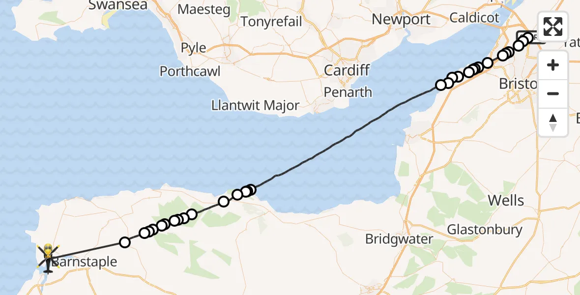 Flight route Police Helicopter Almondsbury Helicopter Base - North Devon, 22 May 2026, 09:35