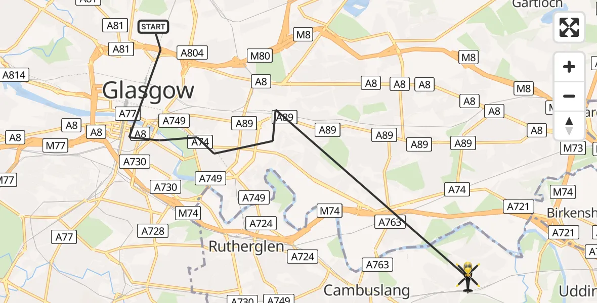 Flight route Police Helicopter Glasgow - Cambuslang, 22 May 2026, 09:38