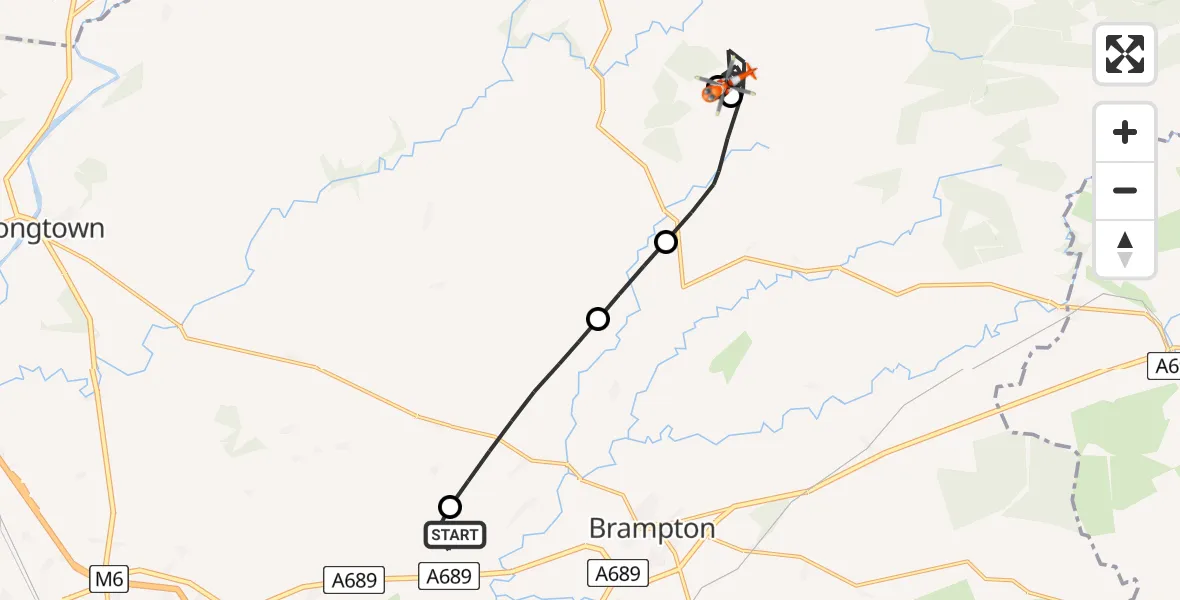Flight route Coastguard Helicopter Carlisle Lake District Airport - Askerton, 22 May 2026, 09:41
